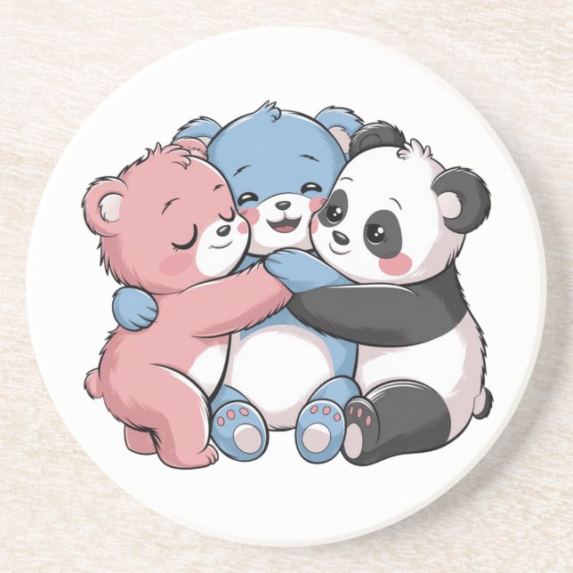 Niedliche Teddybären mit Panda Getränkeuntersetzer (Vorne)