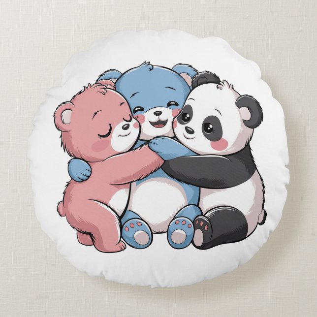 Niedliche Teddybären mit Panda Rundes Kissen (Vorderseite)