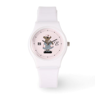 Niedliche Teddybären-Monogramm-Uhren für Krankensc Armbanduhr