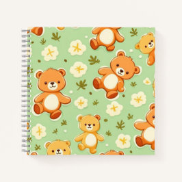 Niedliche Teddybären und Blätter grün Notizbuch