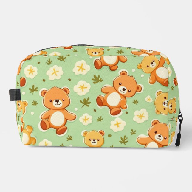 Niedliche Teddybären und Blätter grün Waschbeutel (Vorderseite)