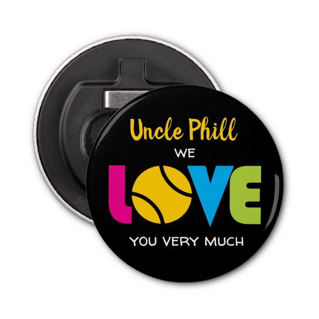 Niedliche Tennis-LIEBE - Sondertext Runde   Flaschenöffner (Vorderseite)