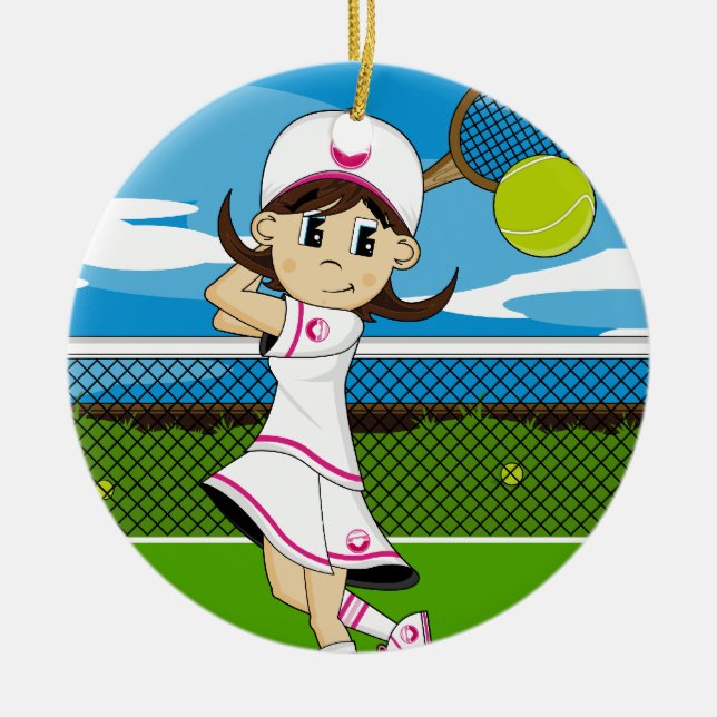 Niedliche Tennis-Mädchen-Verzierung Keramik Ornament (Vorne)