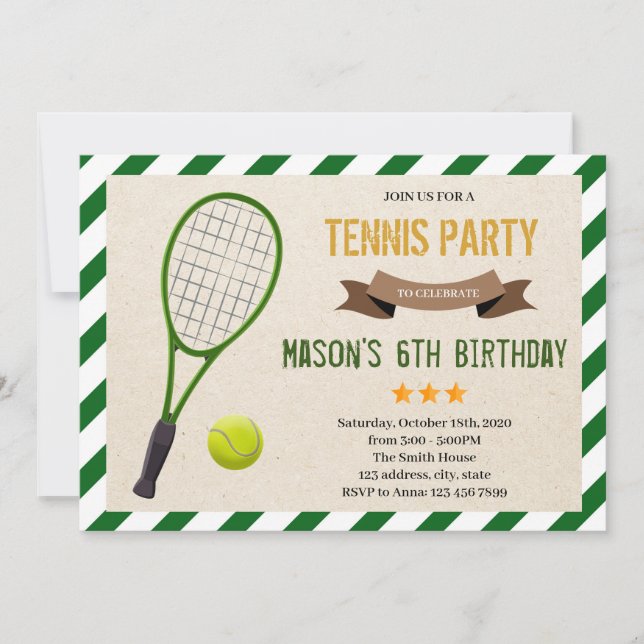 Niedliche Tennis-Party Einladung (Vorderseite)