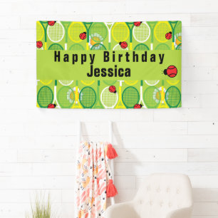 Niedliche Tennisschläger mit Ladvögeln Banner