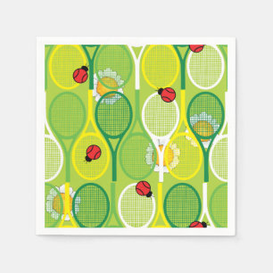 Niedliche Tennisschläger mit Ladyvögeln Serviette