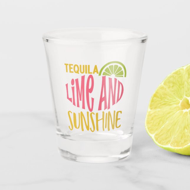 Niedliche Tequila Limon & Sunshine Typografie Schnapsglas (Vorderseite)