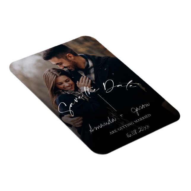 Niedliche Text Overlay Monogram Zwei-Foto-Hochzeit Magnet (Rechte Seite)