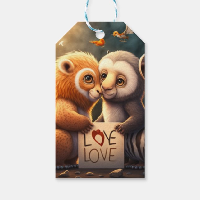 Niedliche Tiere auf Liebe-Karte Geschenkanhänger (Vorderseite)