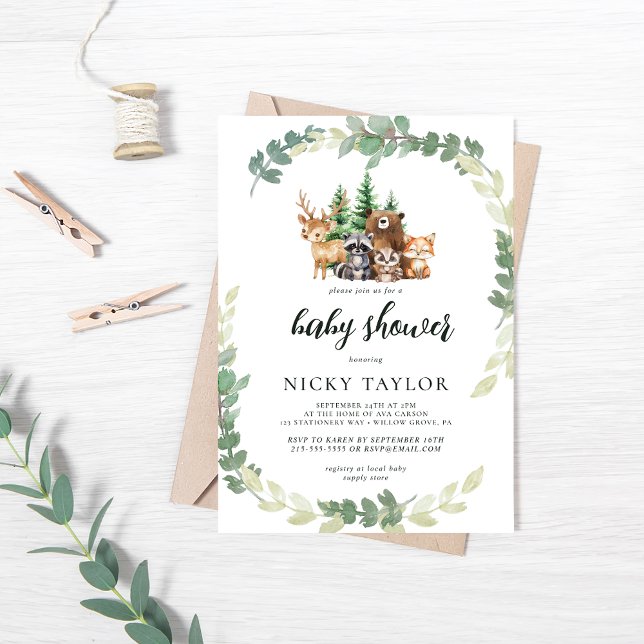 Niedliche Tiere aus Holz Frame Baby Dusche Einladung (Von Creator hochgeladen)