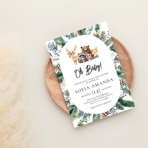 Niedliche Tiere aus Holz Frame Baby Dusche Einladung