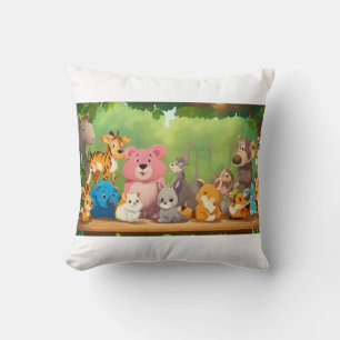 Niedliche Tiere aus realistischen Cartoon rund um Kissen