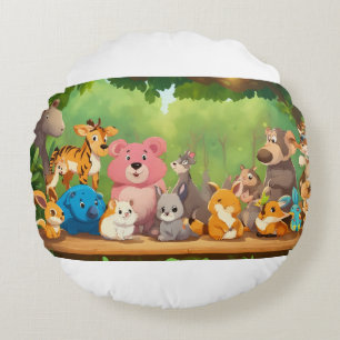 Niedliche Tiere aus realistischen Cartoon rund um Rundes Kissen