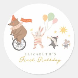 Niedliche Tiere Band zum ersten Geburtstag Runder Aufkleber