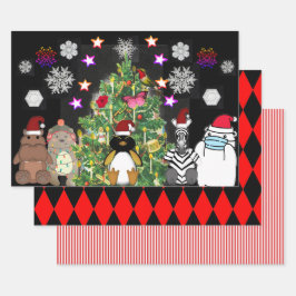 NIEDLICHE TIERE CHRISTMAS TREE CHRISTMAS WRAPPING GESCHENKPAPIER SET