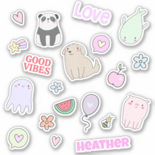 Niedliche Tiere Farbige Personalisierte Kinder Aufkleber