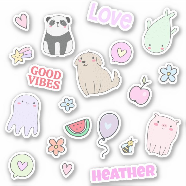 Niedliche Tiere Farbige Personalisierte Kinder Aufkleber (Vorderseite)