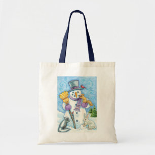 Niedliche Tiere Gebäude ein Schneemann zu Weihnach Tragetasche