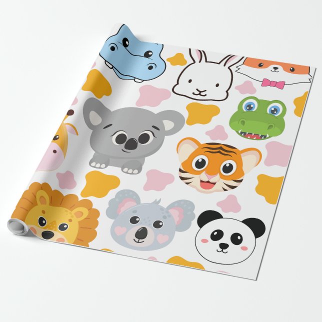 Niedliche Tiere Gesicht Geschenkpapier (Ungerollt)