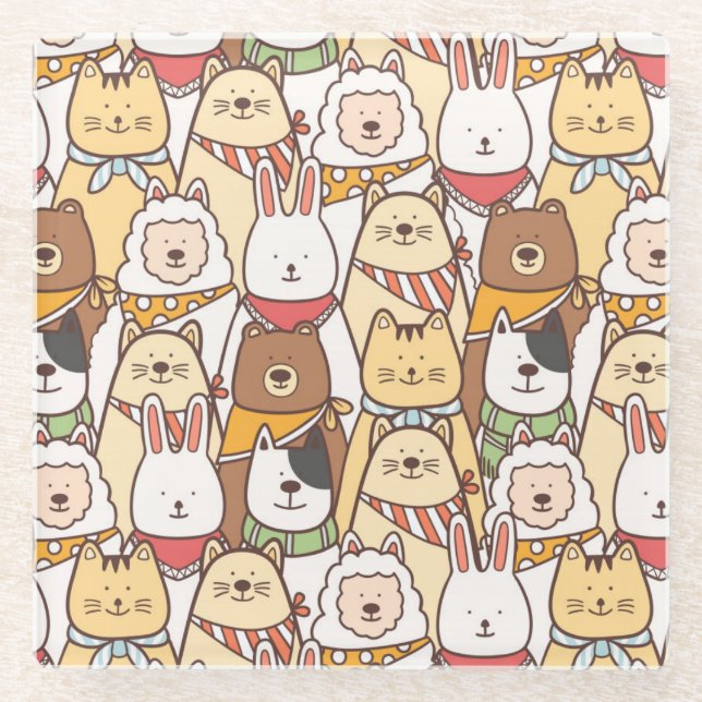 Niedliche Tiere Glasuntersetzer (Vorderseite)