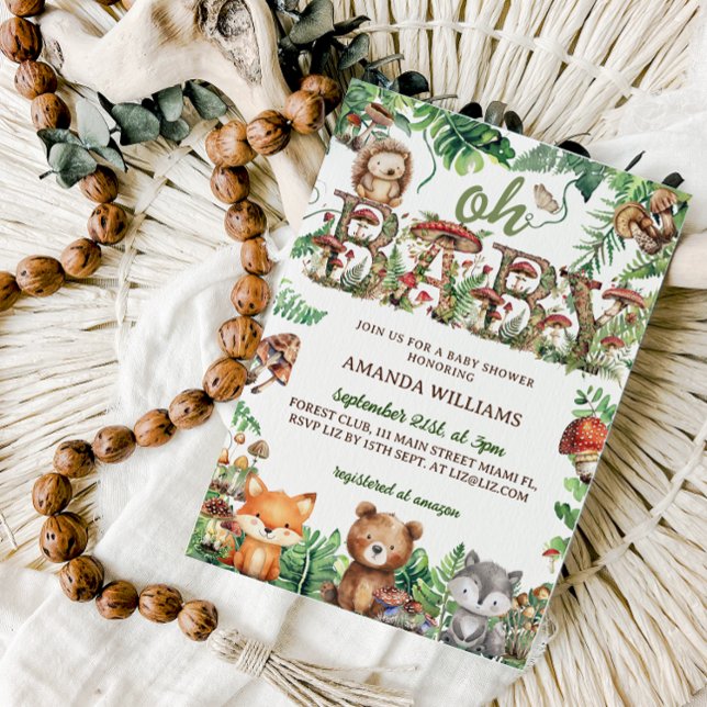 Niedliche Tiere Grünpflanzen Oh Babydusche Einladung (Von Creator hochgeladen)