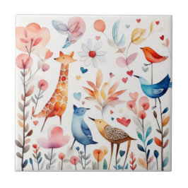 Niedliche Tiere im Garten Fliese