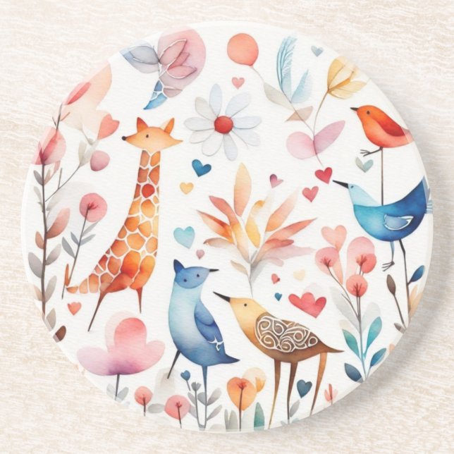 Niedliche Tiere im Garten Getränkeuntersetzer (Vorne)