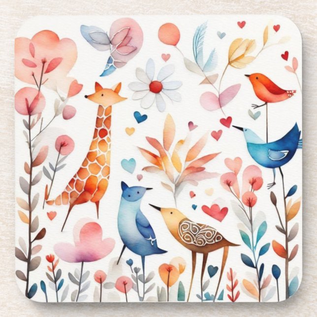 Niedliche Tiere im Garten Getränkeuntersetzer (Vorderseite)