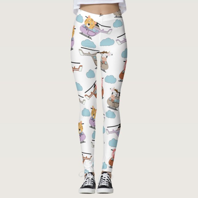 Niedliche Tiere im Hubschraubermuster Leggings (Vorderseite)