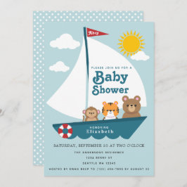 Niedliche Tiere in Boat Baby Dusche Einladung