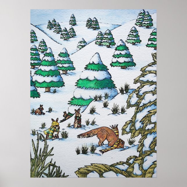 niedliche Tiere in der Schneemobildwelt Poster (Vorne)