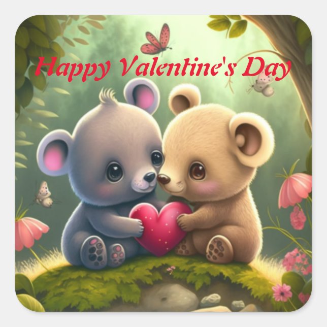 Niedliche Tiere in Liebe Quadratischer Aufkleber (Vorderseite)