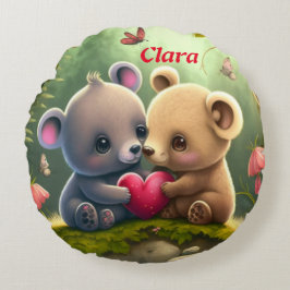 Niedliche Tiere in Liebe Rundes Kissen