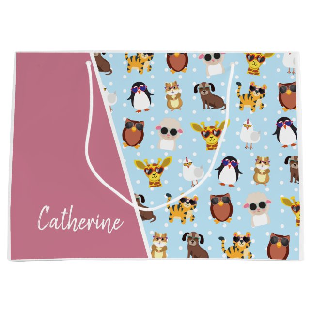 Niedliche Tiere in Sonnenbrille mit Namen Große Geschenktüte (Vorderseite)