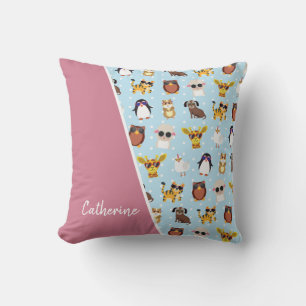 Niedliche Tiere in Sonnenbrille mit Namen Kissen