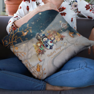 Niedliche Tiere, Kinder Weihnachten blau Kissen