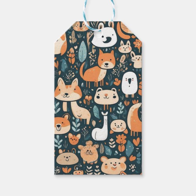 Niedliche Tiere machen Spaß beim Design, grüne Dek Geschenkanhänger (Vorderseite)