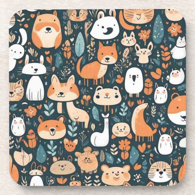 Niedliche Tiere machen Spaß beim Design, grüne Dek Getränkeuntersetzer (Vorderseite)