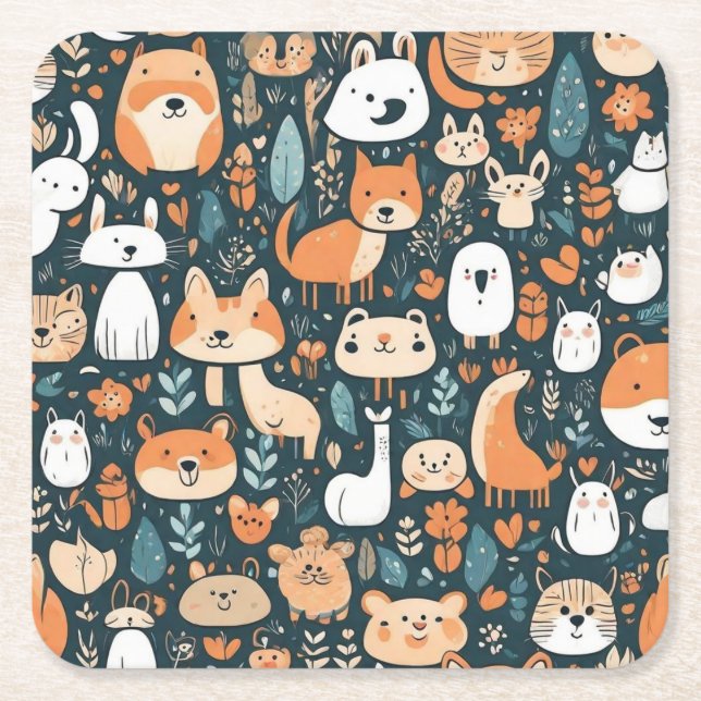 Niedliche Tiere machen Spaß beim Design, grüne Dek Rechteckiger Pappuntersetzer (Vorderseite)