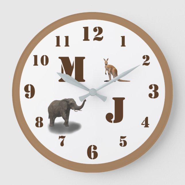 Niedliche Tiere Mit Monogramm Acrylwand Große Wanduhr (Vorderseite)