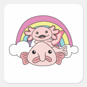 Niedliche Tiere mit Rainbow Kawaii Quadratischer Aufkleber