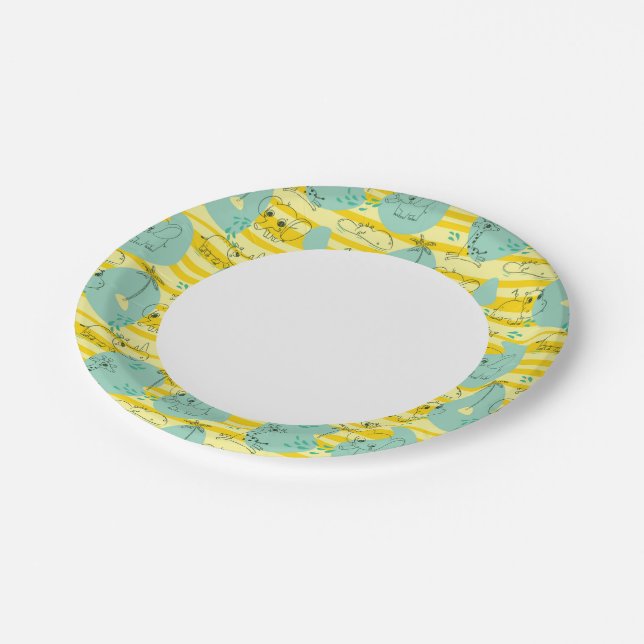 Niedliche Tiere mit Wasser 2 Pappteller (Schrägansicht)