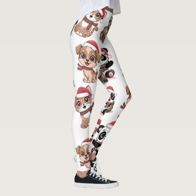 Niedliche Tiere mit Weihnachtshüten Leggings (Rechts)