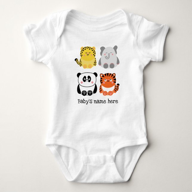 Niedliche Tiere personalisierter Babybodyanzug Baby Strampler (Vorderseite)