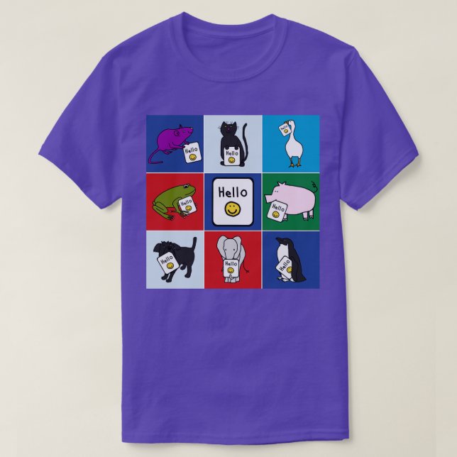 Niedliche Tiere sagen Hallo T-Shirt (Design vorne)