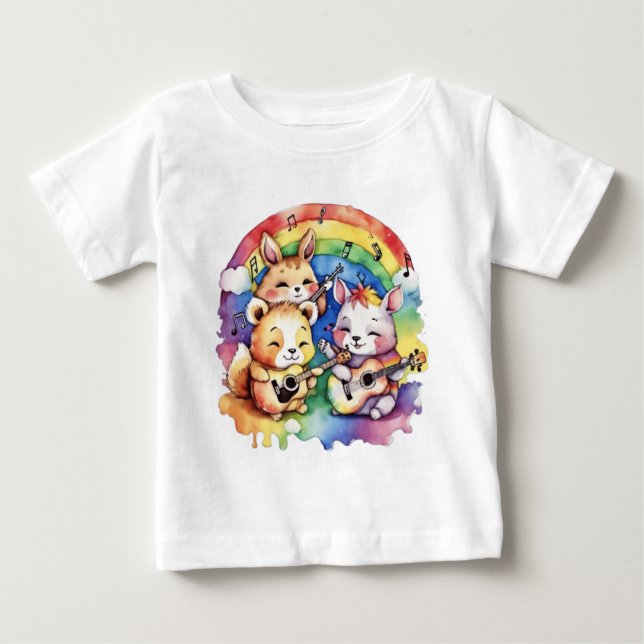 Niedliche Tiere spielen Musik Baby T-shirt (Vorderseite)