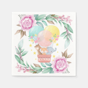 Niedliche Tiere und Pink Peony Baby Dusche Serviette