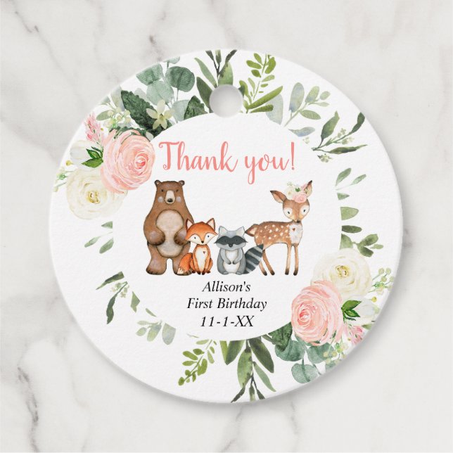 Niedliche Tiere Waldgrün Mädchen Geburtstagsparty Geschenkanhänger (Vorderseite)