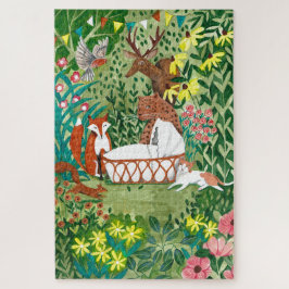 Niedliche Tiere Waldgrün Neue Geborene Kleinkinder Puzzle