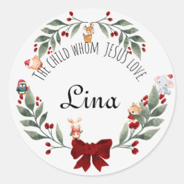 Niedliche Tiere Weihnachtsgeschenksticker Runder Aufkleber